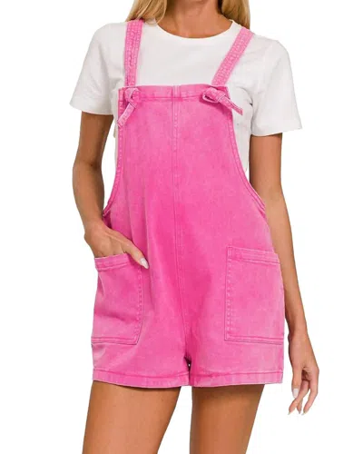 Zenana Tie Knot Romper In Hot Pink