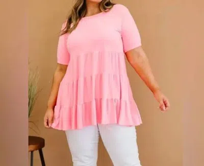 Zenana Tiered Babydoll Tee In Light Pink