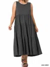 Zenana Tiered Ruffle Dress - Plus In Ash Grey In Gray