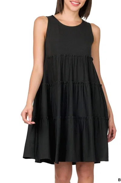 Zenana Tiered Tank Mini Dress In Black