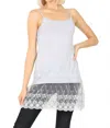 Zenana Long Line Cami Lace Bottom Detail In Grey In Blue