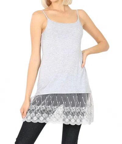 Zenana Long Line Cami Lace Bottom Detail In Grey In Gray