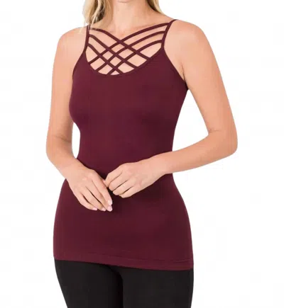 Zenana Triple Criss-cross Camisole In Burgundy In Red