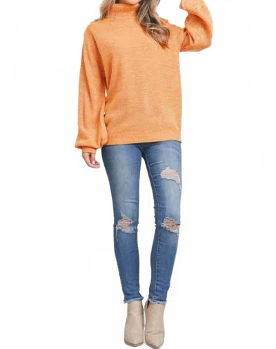 Zenana Turtleneck Melange Balloon Sleeve Sweater In Ash Mustard In Orange
