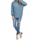 Zenana Turtleneck Melange Balloon Sleeve Sweater In Teal In Blue
