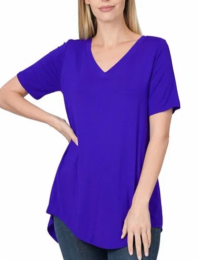Zenana V-neck Tunic Top In Violet In Purple