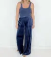 Zenana Velvet Wide Leg Pants In Navy In Blue