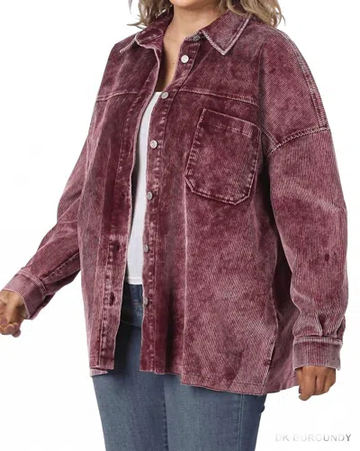 Zenana Vintage Vibes Shacket In Burgundy In Multi