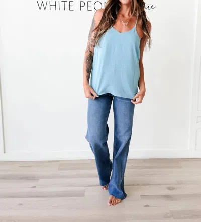Zenana Virginia Airflow V-neck Cami In Dusty Teal In Multi