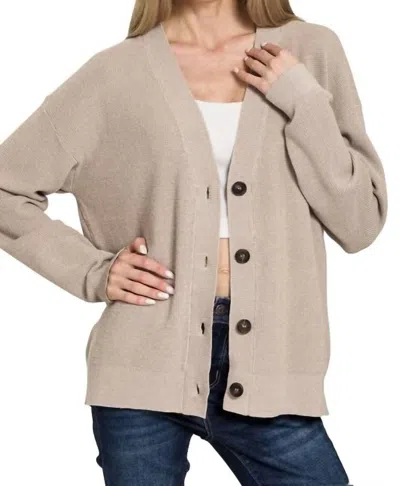 Zenana Viscose Sweater Cardigan In Ash Mocha In Brown