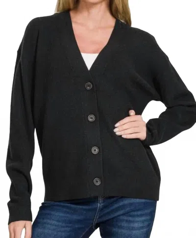 Zenana Viscose Sweater Cardigan In Black