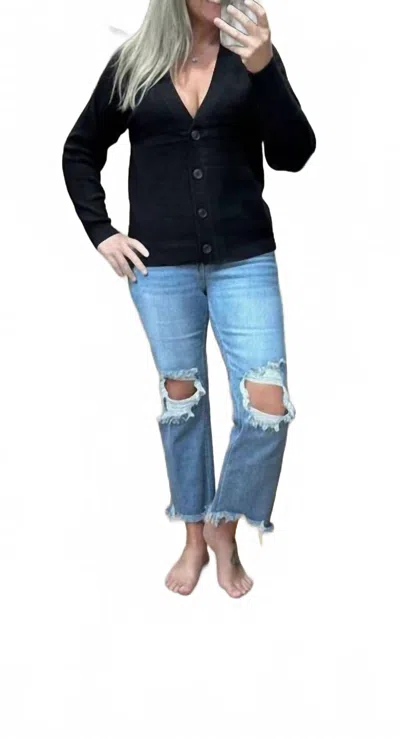 Zenana Viscose Sweater Cardigan In Black