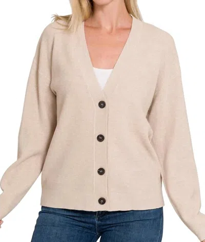 Zenana Viscose Sweater Cardigan In Bone In Neutral