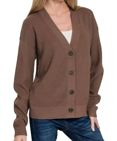 Zenana Viscose Sweater Cardigan In Brown