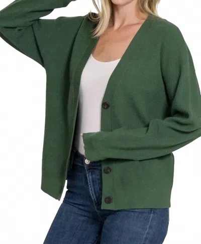 Zenana Viscose Sweater Cardigan In Dark Green