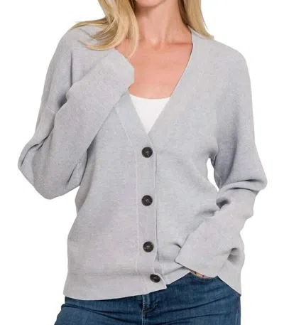 Zenana Viscose Sweater Cardigan In Heather Grey In Gray