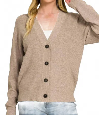 Zenana Viscose Sweater Cardigan In Heather Mocha In Brown