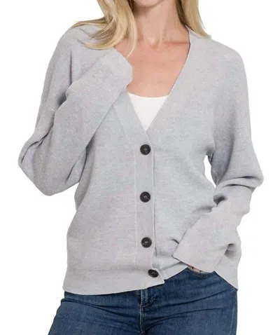 Zenana Viscose Sweater Cardigan In Heathered Grey In Gray