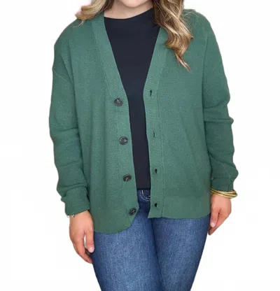 Zenana V-neck Button Cardigan In Dark Green