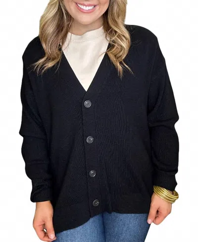 Zenana V-neck Cardigan In Black In Blue