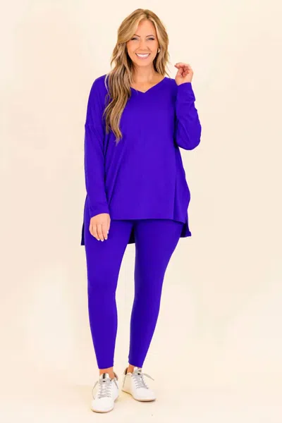 Zenana V-neck Lounge Set In Bright Blue In Multi