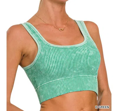 Zenana Vneck Reversible Ribbed Bralette In Green