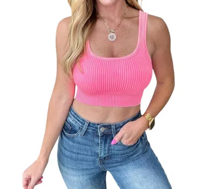 Zenana Vneck Reversible Ribbed Bralette In Hot Pink