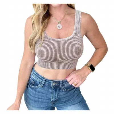Zenana Vneck Reversible Ribbed Bralette In Sand Beige In Brown