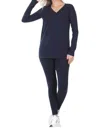 Zenana Vneck Top And Leggings Lounge Pajama Set In Navy In Blue