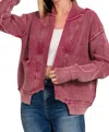 Zenana Washed Dropped Shoulder Cardigan With Side Pockets In Cabernet