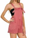 Zenana Washed Knot Strap Rompers In Cabernet