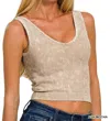 Zenana Washed Ribbed Seamless Bra Padded Tank Top In Ash Mocha In Multi