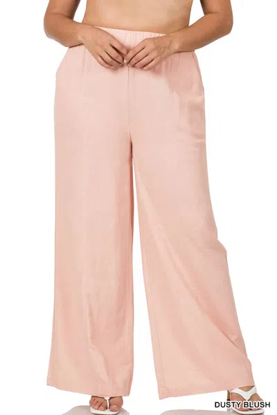 Zenana Wide Leg Linen Pants In Dusty Blush In Neutral
