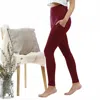 Zenana Wide Waistband Leggings With Pockets In Dark Burgundy In Red