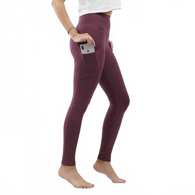 Zenana Wide Waistband Leggings With Pockets In Eggplant In Purple
