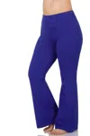Zenana Wide Waistband Yoga Flare Pants -plus In Blue In Blue