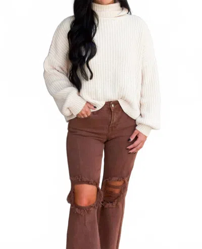 Zenana Winter Wishes Chenille Cropped Sweater In Cream In White