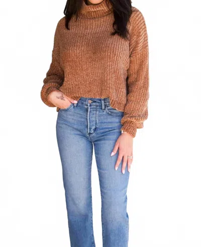 Zenana Winter Wishes Chenille Turtleneck Sweater In Deep Camel In Brown