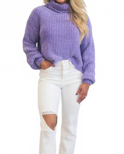 Zenana Winter Wishes Chenille Turtleneck Sweater In Lavender In Purple