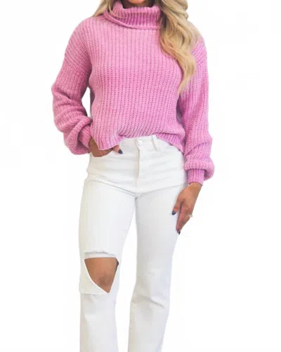 Zenana Winter Wishes Chenille Turtleneck Sweater In Mauve Pink