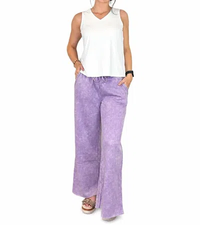 Zenana Women's Acid Wash Fleece Palazzo Sweatpant In Purple