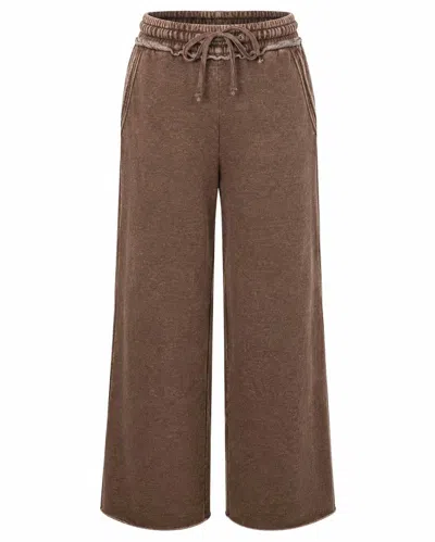 Zenana Women's Acid Wash Fleece Palazzo Sweatpants In Chocolate In Gold