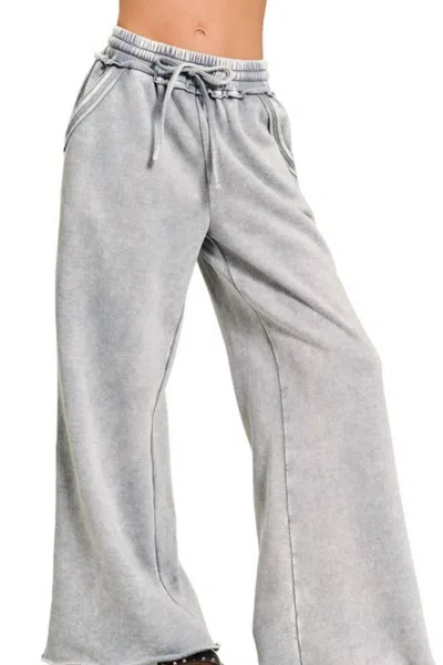Zenana Women's Acid Wash Fleece Palazzo Sweatpants With Pockets In Sleet