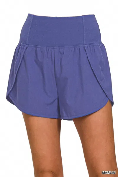 Zenana Women's Active Shorts In Marlin In Blue