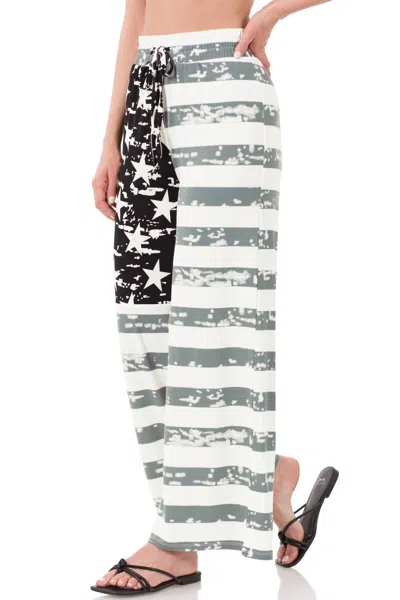 Zenana Women's American Flag Drawstring Wide Leg Pants In Grey In Gray