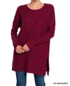 Zenana Women's Brushed Thermal Waffle Round Neck Sweater In Dark Burgundy In Red