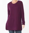 Zenana Women's Brushed Thermal Waffle Round Neck Sweater In Dark Plum In Purple