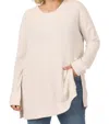 Zenana Women's Brushed Thermal Waffle Round Neck Sweater In Sand Beige In Neutral