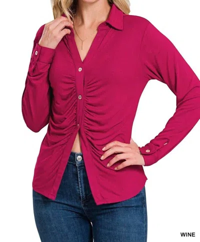 Zenana Women's Button Up Beautiful Top In Wine In Pink
