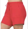 Zenana Women's Cotton Shorts In Peach In Red